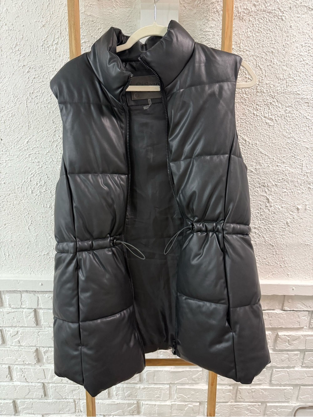 Women’s Black faux Leather Quilted Puffer Vest